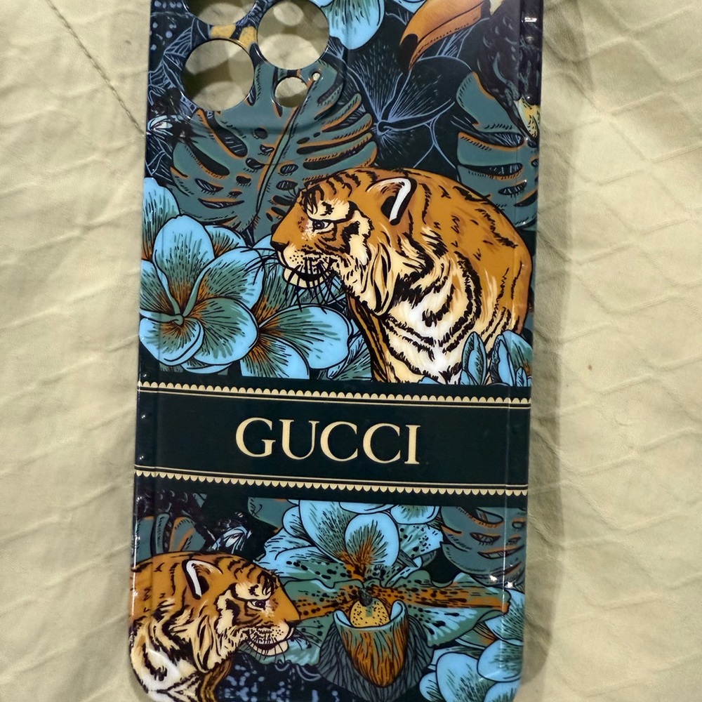 Gucci Blue and Gold Tiger Floral Phone Case